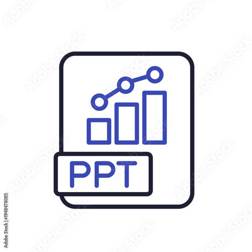 PPT file format icon, presentation and slides line vector design