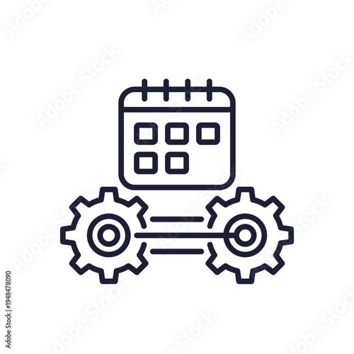 production schedule line icon with calendar and gears