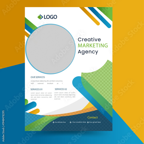 Creative Marketing Agency Flyer Template, Professional Corporate Business Brochure Design, Modern A4 Leaflet Layout with Abstract Geometric Shapes