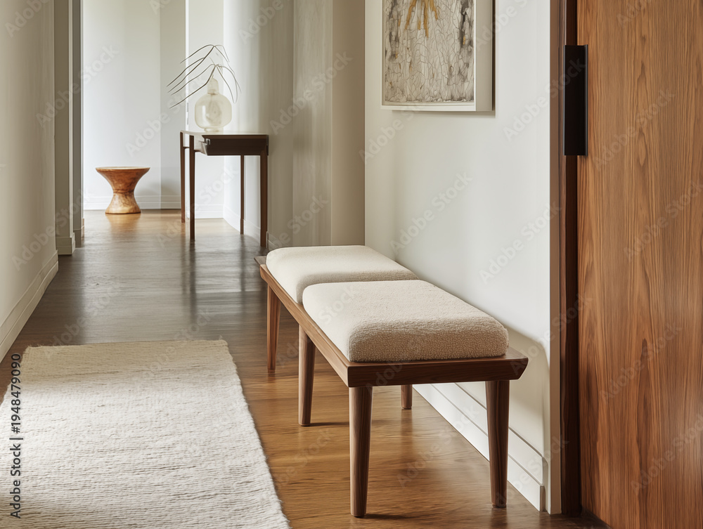 Fototapeta premium Elegant entryway bench with a minimalist design and natural wood finish