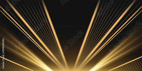 golden light rays shining on black background, professional background. eps 10