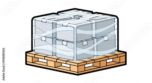 Logistics and Freight Securely Wrapped Pallet with Stacked Packages Ready for Shipment