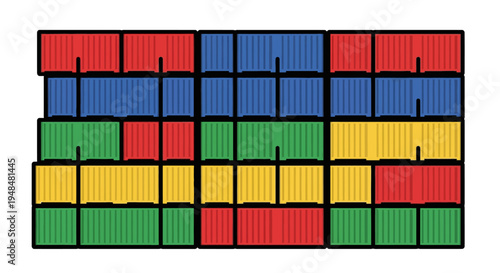 Colorful shipping containers stacked neatly in a shipping yard for logistics