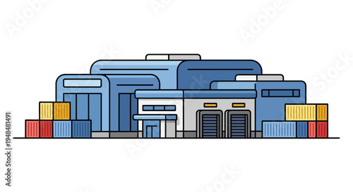 Modern Logistics Center Illustration for Global Supply Chain and Distribution Network
