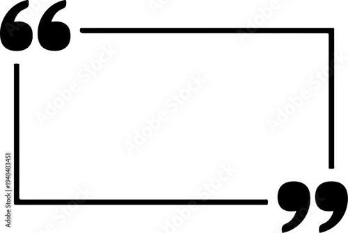 A minimalist black rectangular border frames an empty center area, featuring large, thick quotation marks placed at the top left and bottom right corners for testimonials.