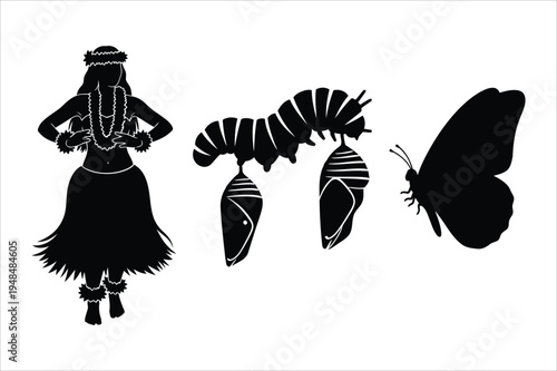Hawaiian dancer, caterpillar, and butterfly transformation