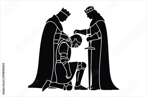 Kings crowning a knight silhouette