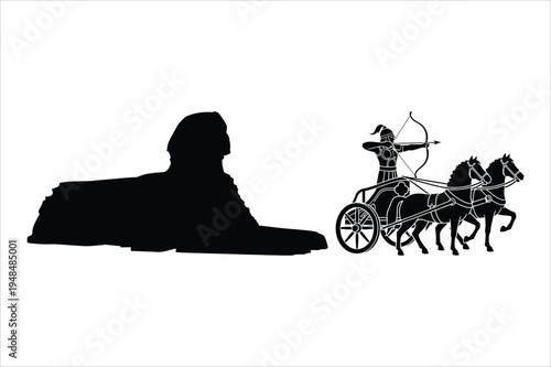 Sphinx and egyptian chariot icon