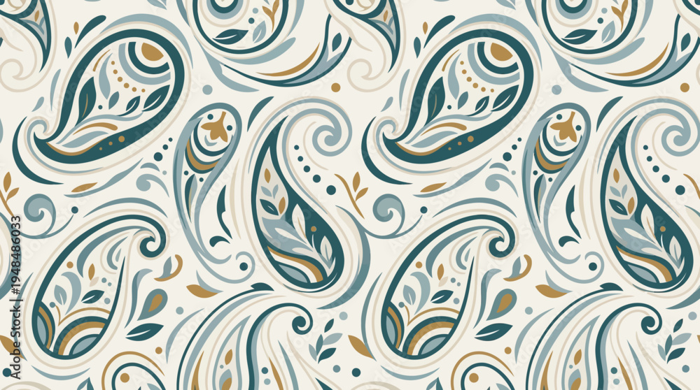 Αυτοκόλλητο Intricate paisley pattern with flowing teardrop shapes and swirls design for textiles