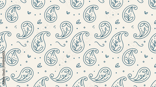 Soft blue paisley seamless pattern on beige background for textiles and wallpapers.