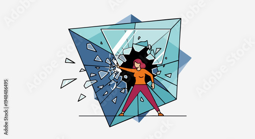 Woman breaks glass ceiling in powerful graphic illustration