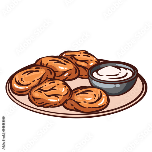 Hash browns breakfast food for cafe menu. Fried potato breakfast side, classic morning dish, popular American diner food. Retro hand drawn line art hash browns style. Vector illustration.