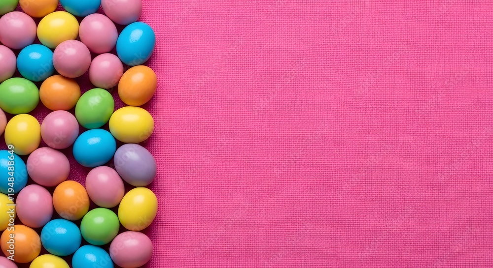 Obraz premium Colorful easter eggs on pink background with ample copy space