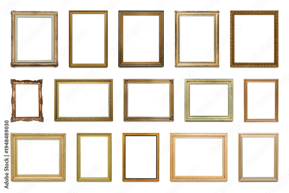 Фотография PNG Assorted gold frames for art element set on transparent background