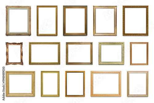 Canvas Print PNG Assorted gold frames for art element set on transparent background