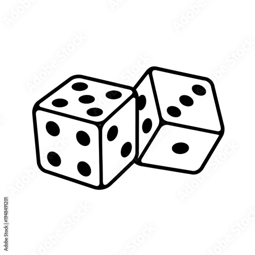 Two black and white vector dice illustration, perfect for board games, casino themes, probability, game night, luck, chance, gambling, and strategy. A versatile graphic for digital, web, and print wor