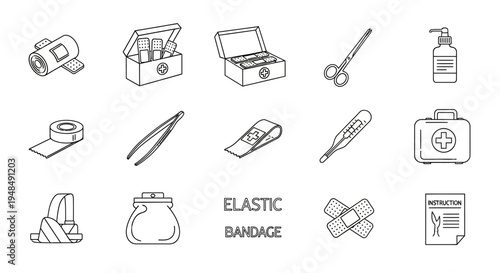 First Aid Kit Icons Set Illustration.