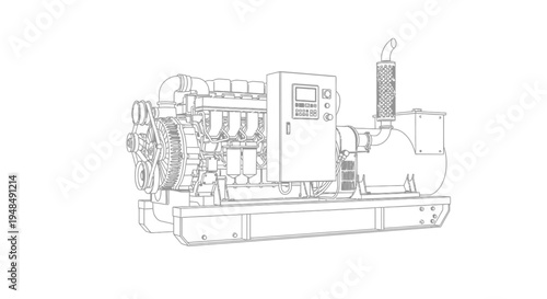 Detailed Technical Illustration of Industrial Generator.