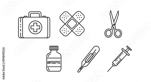 Medical Icons First Aid Kit Symbols.