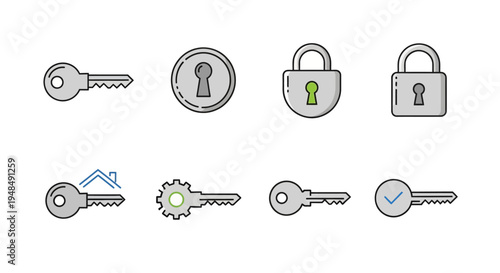 Set of Simple Lock Key Icons.