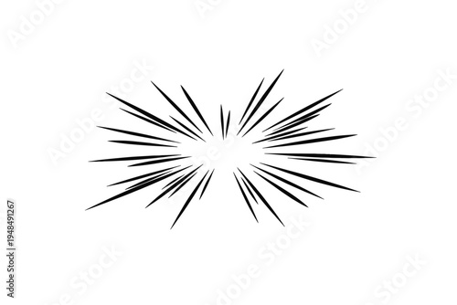 Dynamic black and white radial speed lines vector graphic, depicting a powerful burst effect or comic book explosion, perfect for conveying motion, impact, energy, or sudden event illustrations and vi