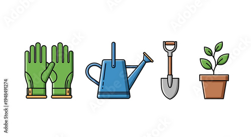 Gardening Tools and Accessories Illustration Set.