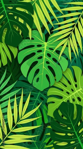 Tropical green leaves natural background.
