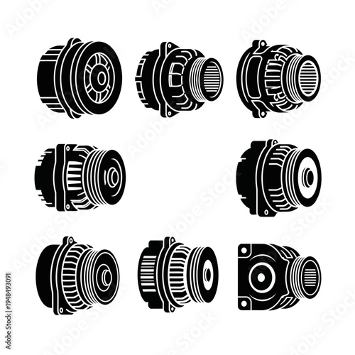 Automotive Alternator Set, Car Part Vector Illustrations