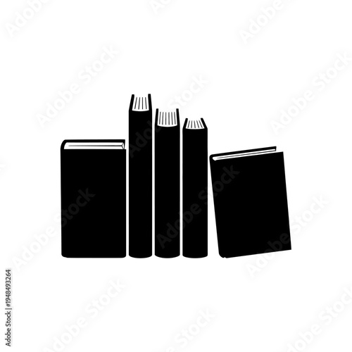 Black Silhouette Stack of Books Isolated on White Background