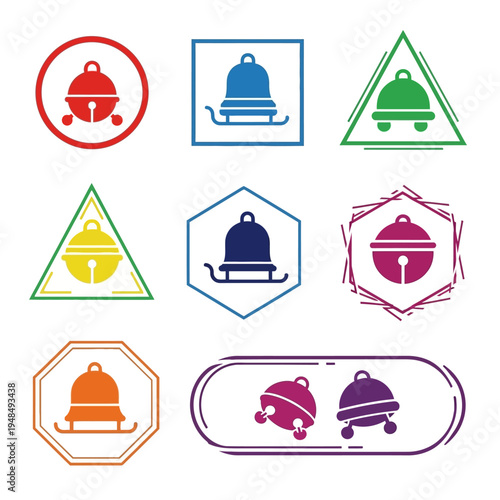 Christmas Bells and Sleigh Icons Set: Festive Holiday Vector Graphics