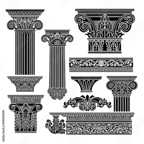 Classical Architectural Elements: Column Capitals, Friezes, and Decorative Motifs