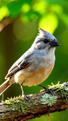 Tufted Titmouse on Tree Branch.