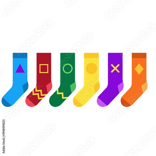 Colorful Socks with Geometric Shapes Pattern Design