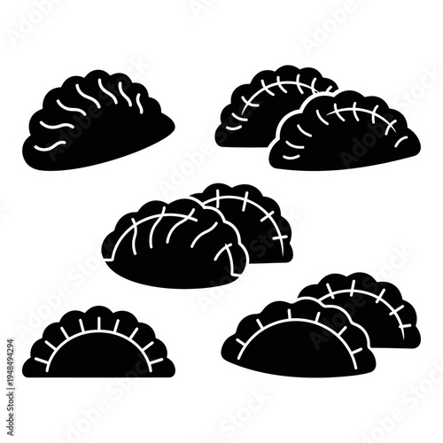 Dumpling Icon Set Silhouette Vector Illustration