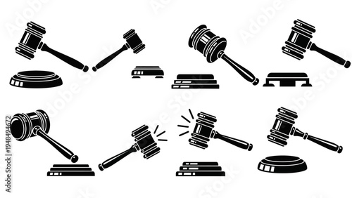 Gavel Icons Set: Justice, Law, Auction, Decision, Judgment, Authority