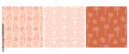 Beach Hawaii boho seamless patterns collection