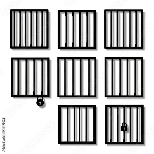 Jail Bars Grid with Padlock, Freedom Concept, Lockdown, Imprisonment