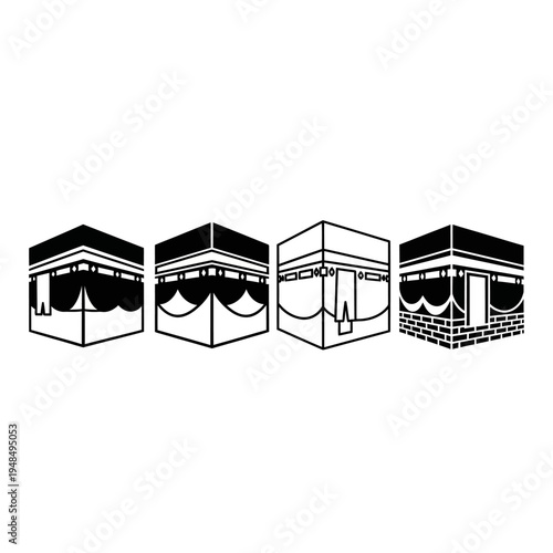 Islamic Kaaba Icon Collection: Black and White Line Art Vector Graphics
