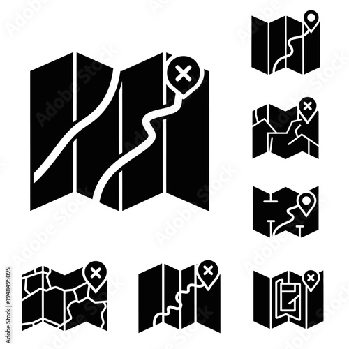 Map Icons with Location Pins and Crosshairs for Navigation and Travel