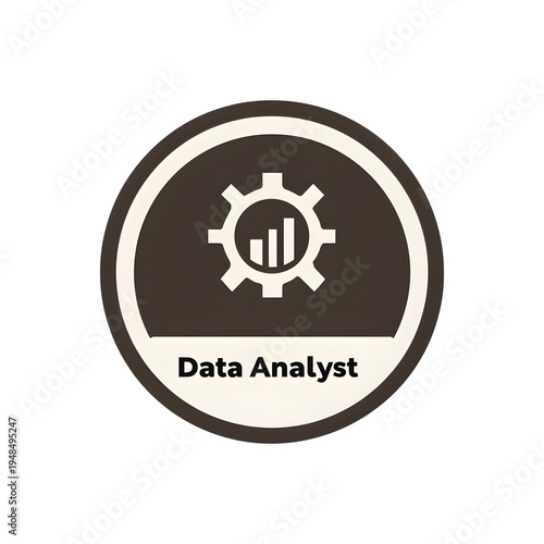Data Analyst Professional Badge with Gear and Growth Chart Icon