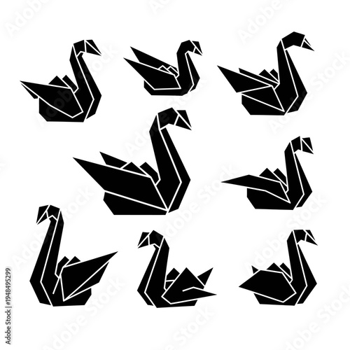 Origami Swan Collection - Black Paper Folded Birds