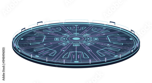 Futuristic Circular Control Panel with Neon Lights.