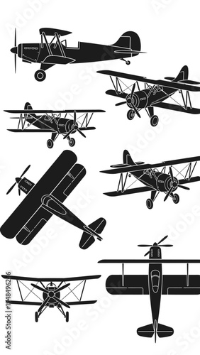 Vintage Biplane Silhouettes Collection
