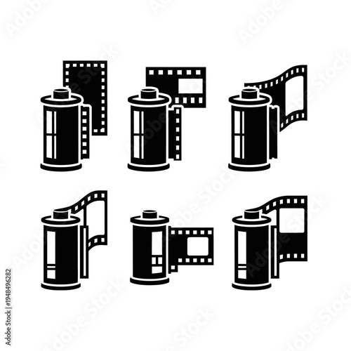 Vintage Film Roll Icons Set, Retro Photography Equipment