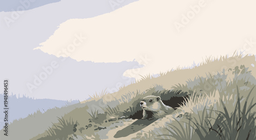 Seal Emerging from Burrow at Sunrise.