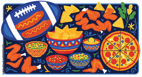 Vibrant Mexican Food Fiesta with Football.