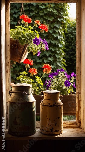 Vintage Milk Bottles Window Flower Pots.