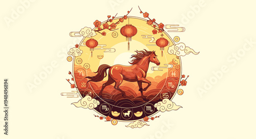 Illustration of Horse Running in Circle.
