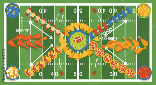 American Football Field with Players and Yard Lines.