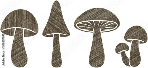 Mushroom variety scribble style vector illustration set with hand drawn with black and white